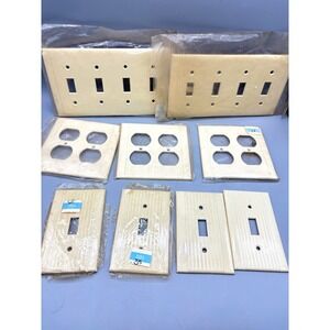 Vtg Lot  Cream Reliance 4 Gang Toggle Light Switch Plate Cover Ribbed Plastic